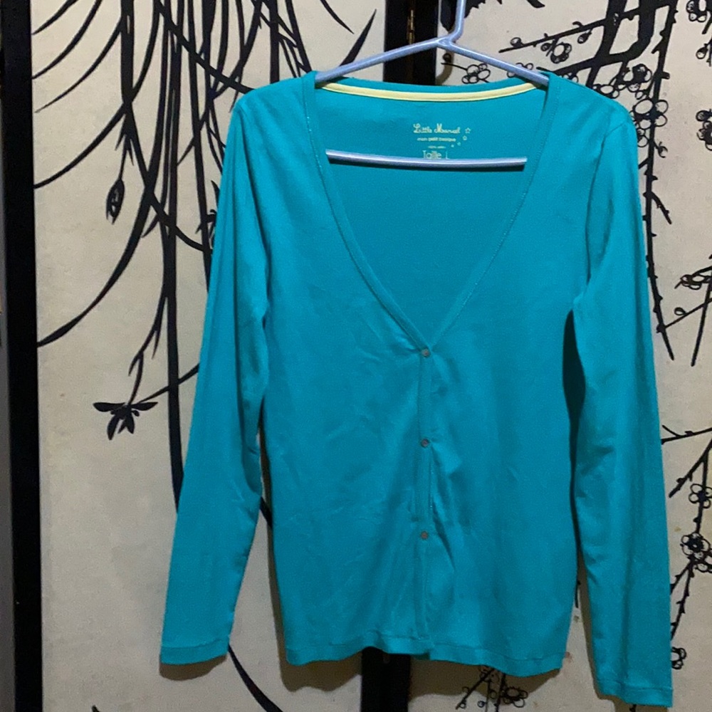 Little Marcel Women’s Turquoise Sea Cardigan Embelished W/ Shell Button